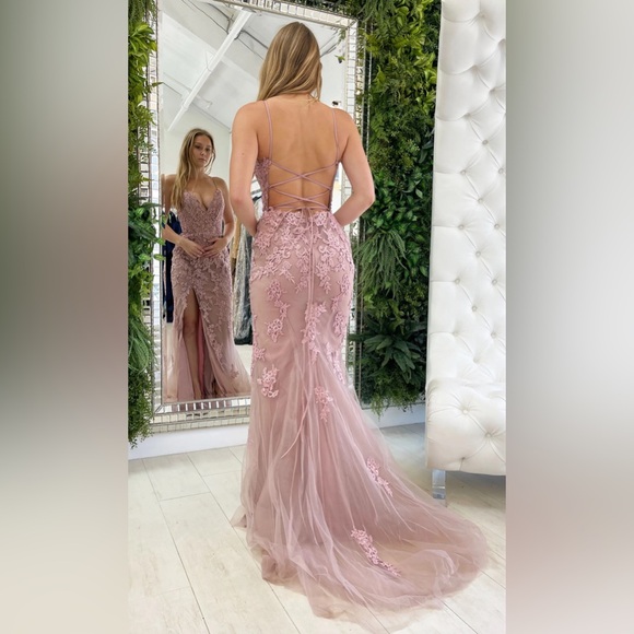 Sage lace-up ball gown, prom dress, pageant dress sizes L & M - Picture 2 of 5